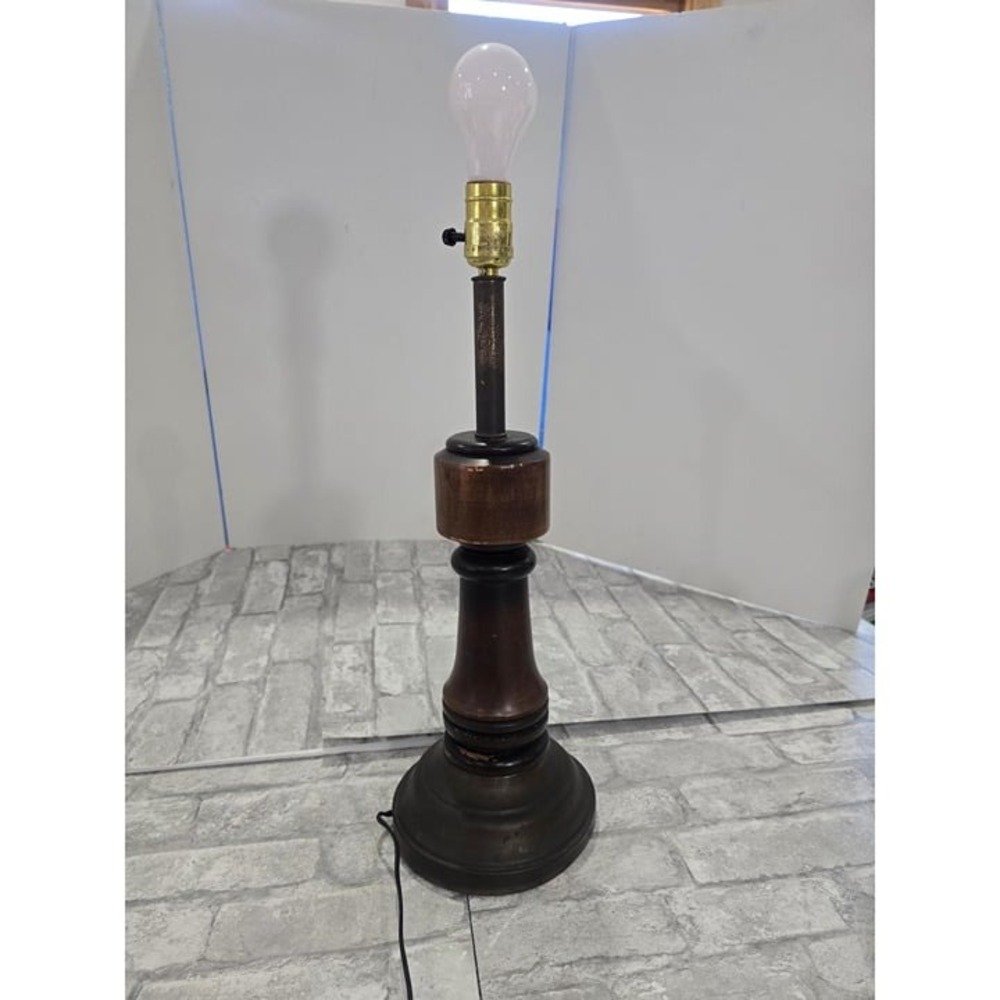 Vtg Rustic Farmhouse Wood Table Lamp Mid Century 1960s 70s 21" Tall Large Lodge‎